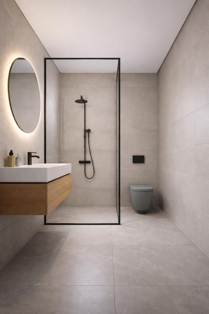 Studio F2 — salle d'eau, vasque et douche à l'italienne